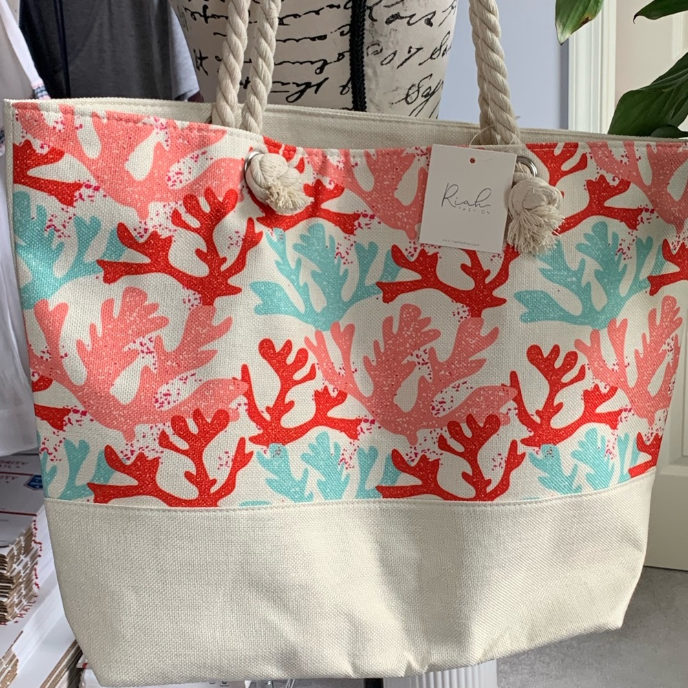 Colorful Corals Print Tote Beach Bag - NWT - Picture 2 of 3